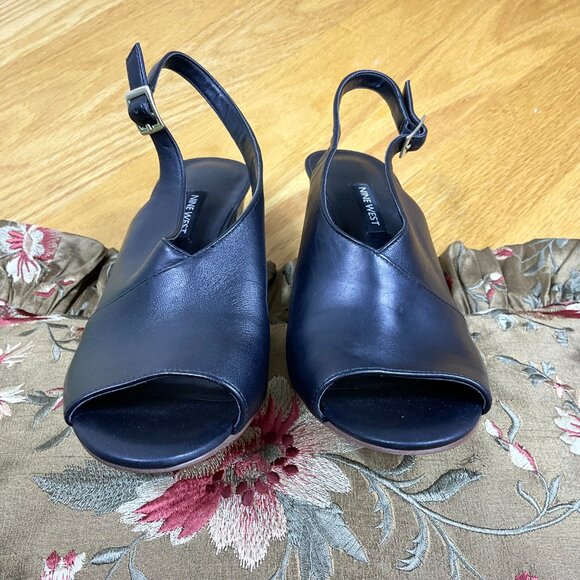 Nine West Heels Leather Peep Toe Slingback Black Morenzo (9) - Picture 5 of 8